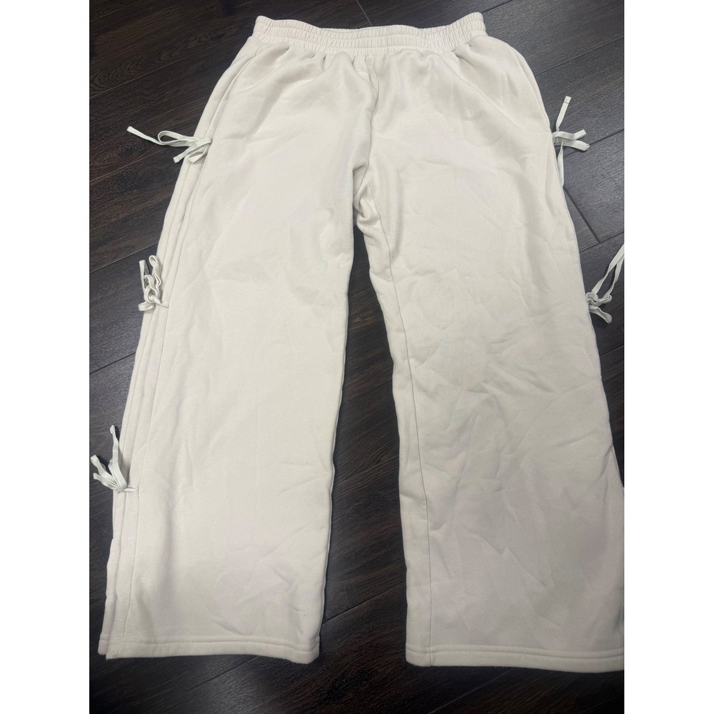 Edikted White Side-Tie Wide-Leg Sweatpants – Size Large